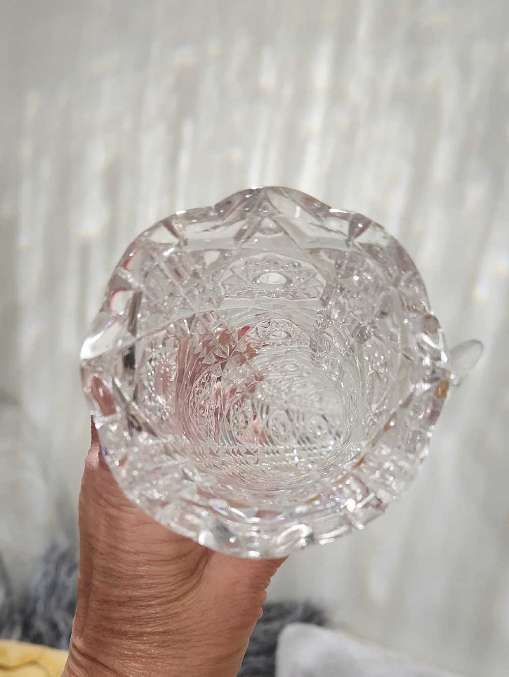 EAPG Glass Hanging Cornucopia Horn Vase Epergne Hobstar Daisy